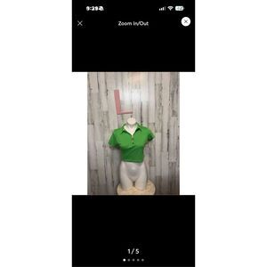 Green Crop Top Quarter Zip Short Sleeve Shirt Size Large
